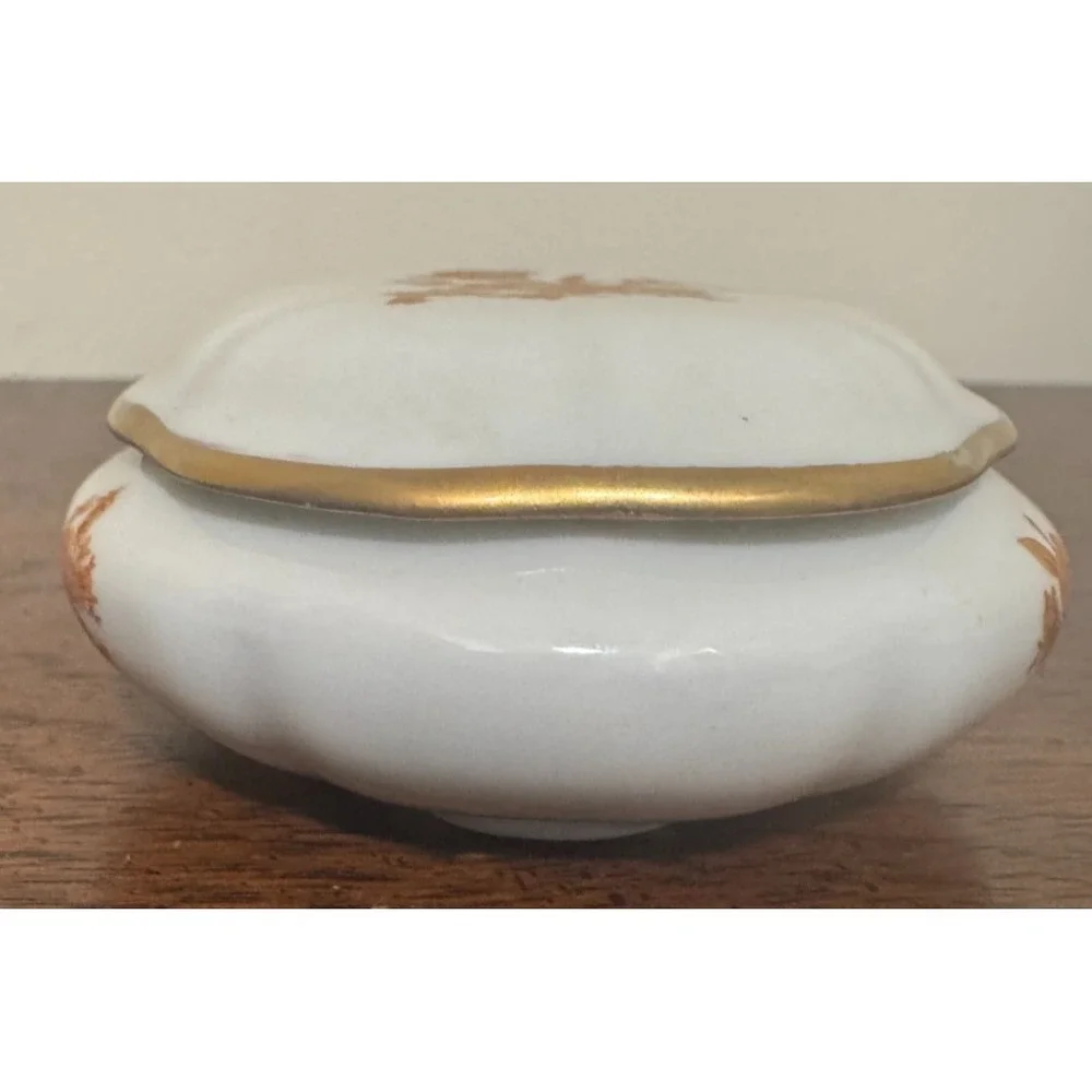 Vintage Limoges France Porcelain Gold Rose Floral Dresser Trinket Box 3